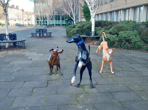 Racing Ahead, Dog Sculptures Outside Stockton Library